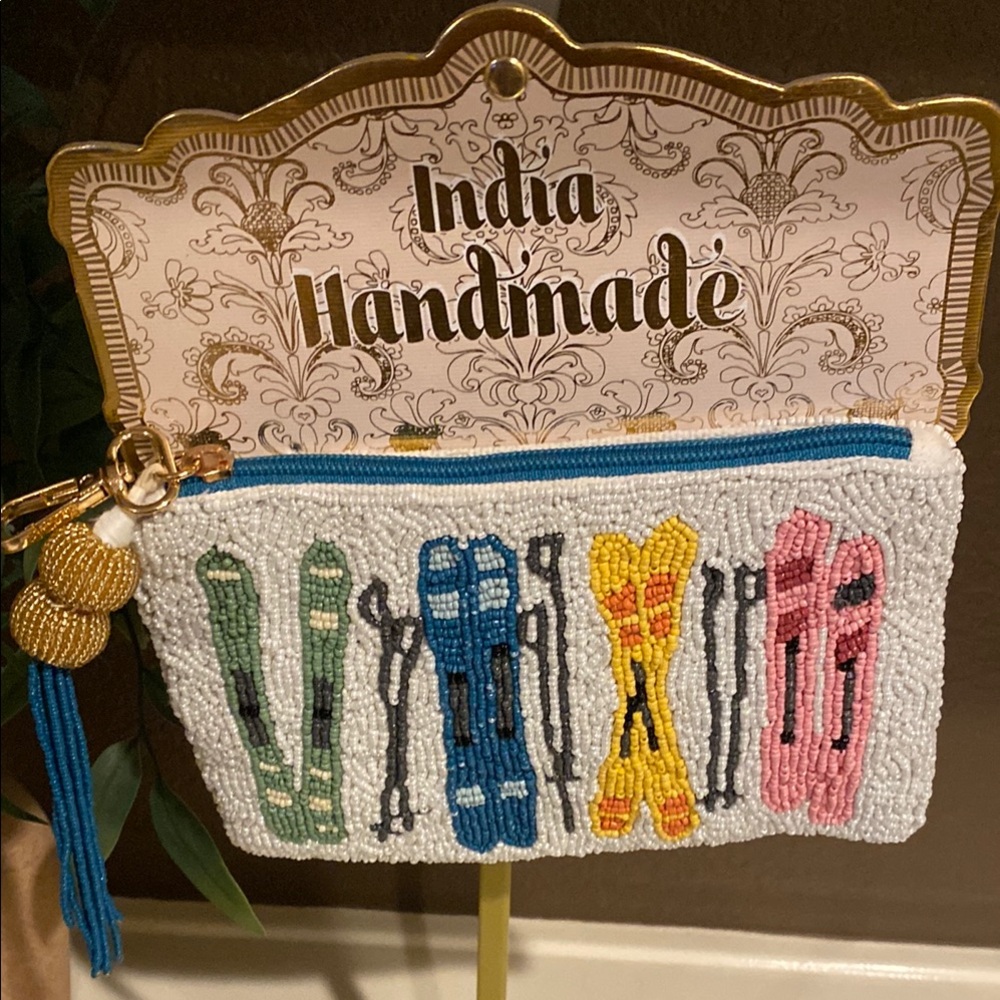 Viral TikTok Beaded Bag - Ski Print Zip Pouch - Multicolor